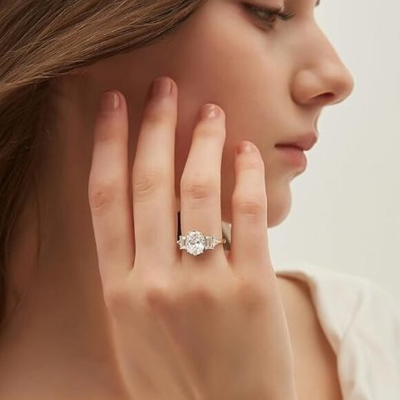 3CT 925 Sterling Silver Oval Cut Cubic Zirconia Engagement Ring 14k Gold Plated - Picture 6 of 6